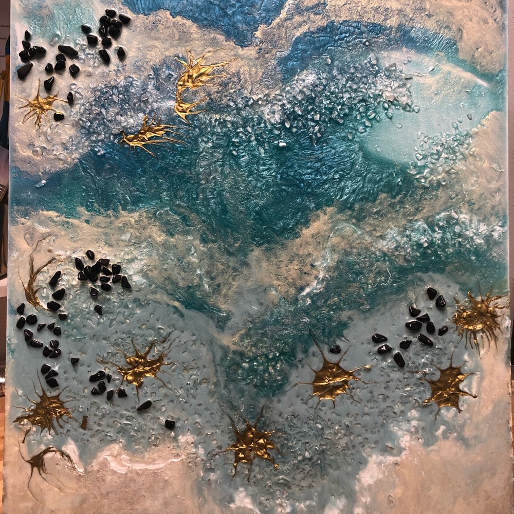 NEW Epoxy Panting with natural stones by me 3021